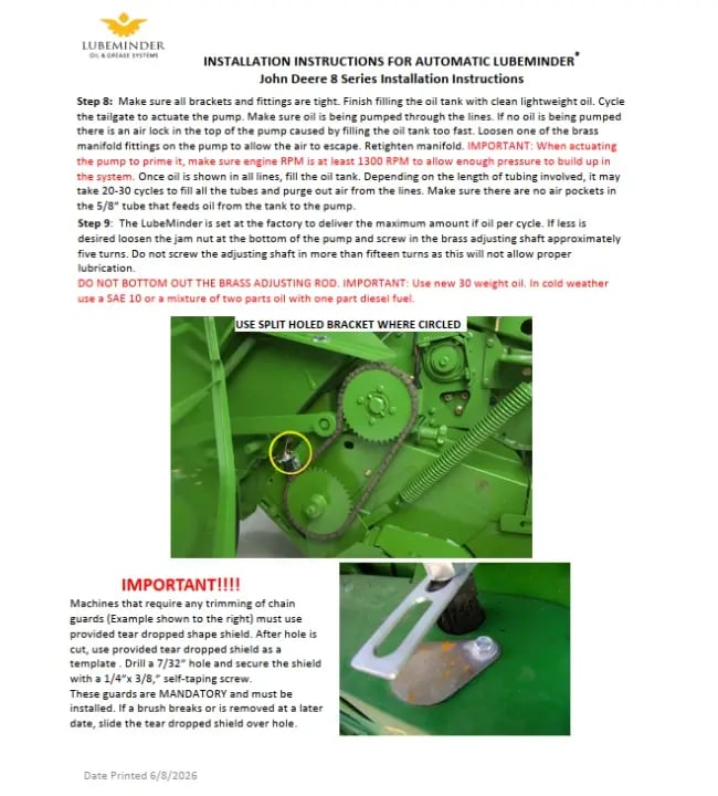 INST-170-0580 John Deere 448, 458 & 558 Round Baler Installation Instructions