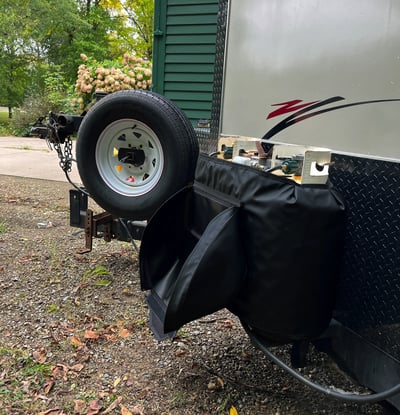 A Propane Tank Warmer with Lid (PTW-302-L) attached to an Ice House