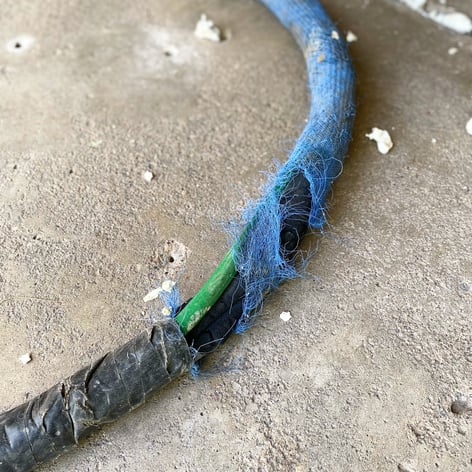 Blue PET mesh cover shredded up
