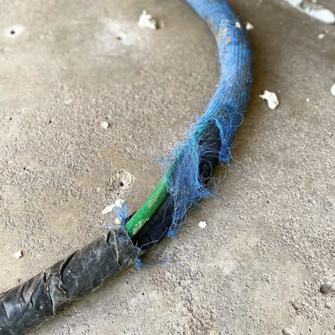 Blue PET mesh cover shredded up