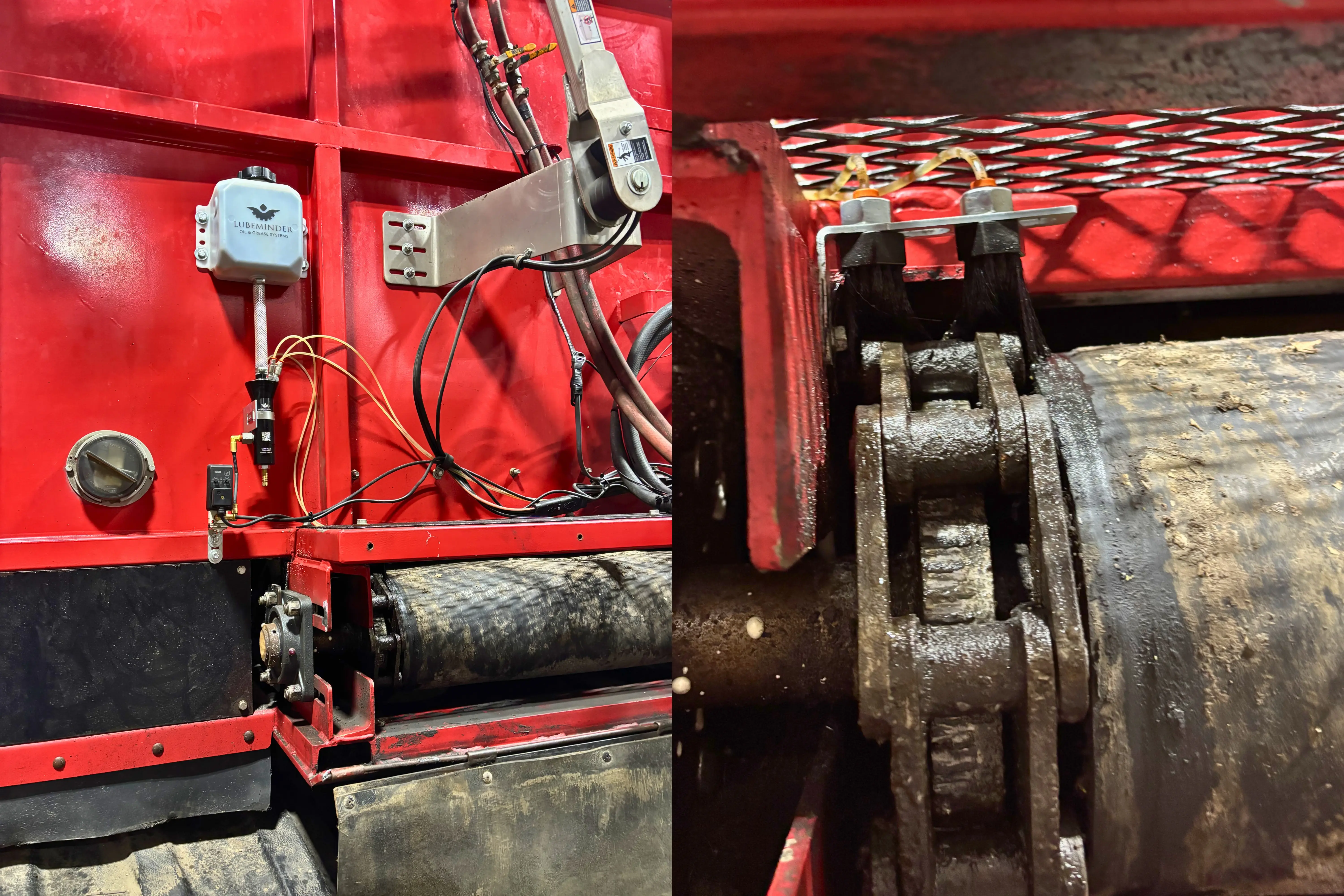 LubeMinder oiling system installed on a live bottom trailer conveyor